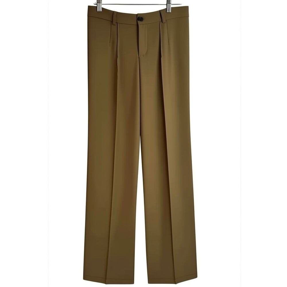 Nasty Gal Wide Leg Pants High Rise Front Seam Tan Dress Pants Size L (30x31)